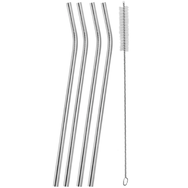 10" Stainless Straw Set of 4 with Cleaning Brush