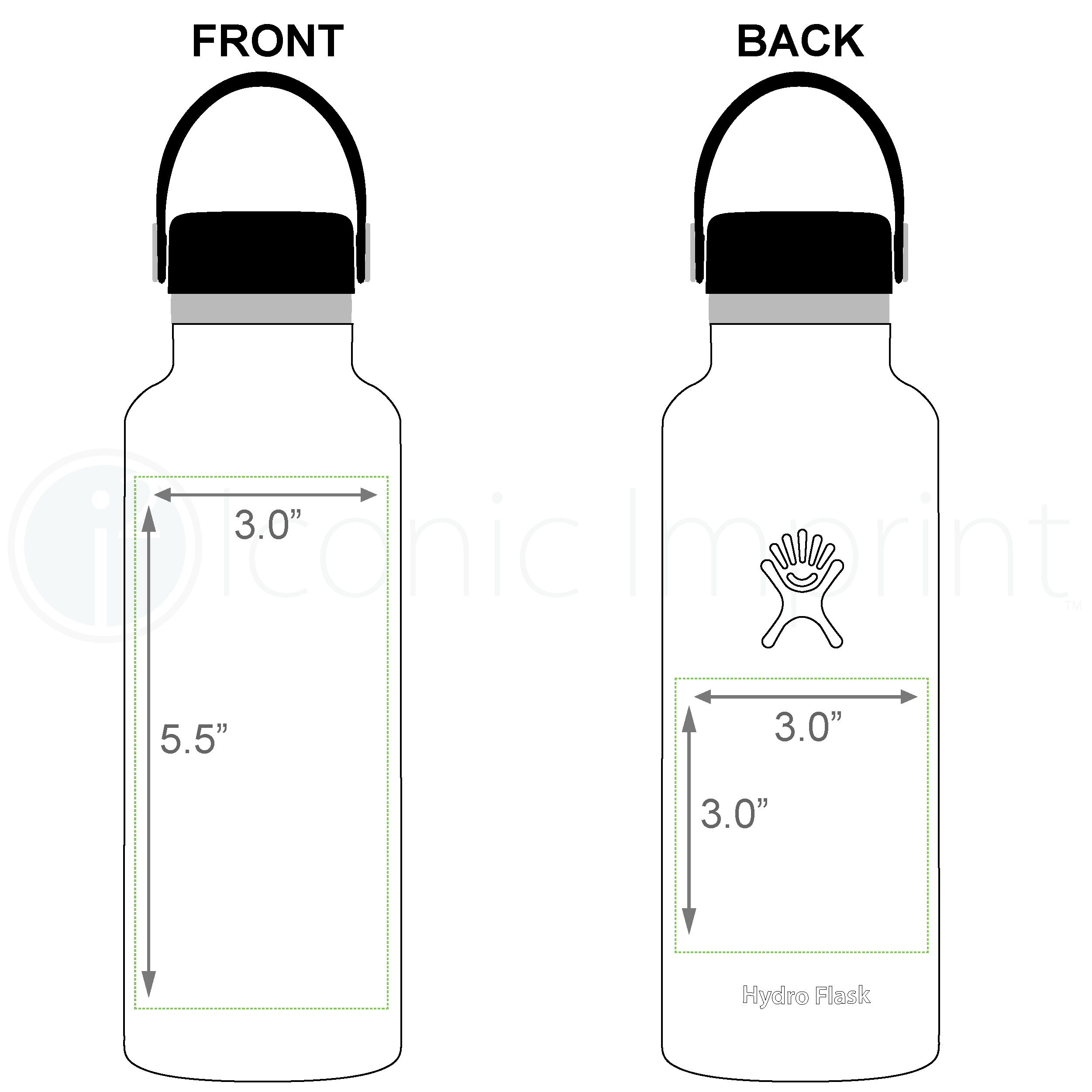 Hydro Flask 21 oz Water Bottle Imprint Area